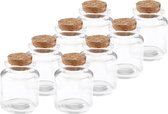 8x Mini glazen flesjes/potjes 5 x 6 met kurk dop - Hobby/diy - Bedankjes/weggevertjes - Kleine bewaarpotjes/voorraadpotjes