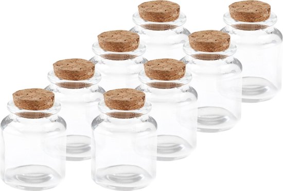 8x Mini bouteilles / bocaux en verre 5 x 6 avec bouchon en liège - Hobby/  bricolage -... | bol