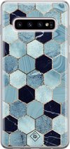 Samsung S10 Plus hoesje siliconen - Blue cubes | Samsung Galaxy S10 Plus case | blauw | TPU backcover transparant