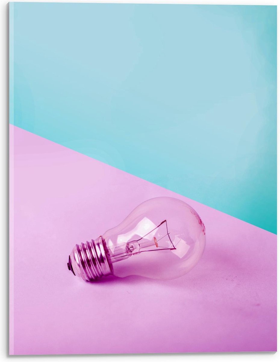 Acrylglas - Gloeilamp Roze/Blauwe Achtergrond - 30x40cm Foto op Acrylglas (Wanddecoratie o