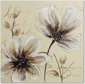 Schilderij Getekende bloemen, 80x80cm, beige-wit