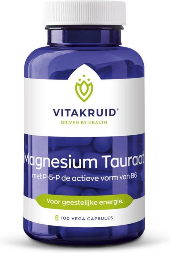 Vitakruid Magnesium Tauraat – met p-5-p de actieve vorm van B6 – 100 vegicaps