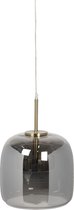 Clayre & Eef Hanglamp Inclusief Lichtbron Ø 23*23/160 cm LED Grijs Metaal, Glas Rond Hanglamp Smoke Glas Hanglamp Eetkamer Hanglamp Modern