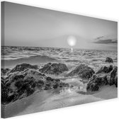 Schilderij Zonsondergang, 2 maten, zwart-wit, Premium print