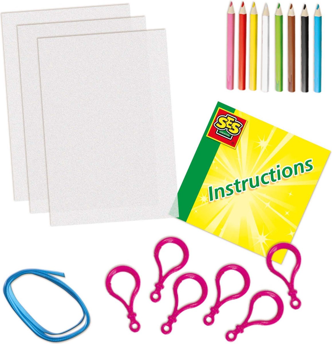 SES Creative - Krimpfolie - Sleutelhangers maken - inclusief kleurpotloden, hangers en lint - knutselpakket - Creatief - Knutselen — afbeelding 4