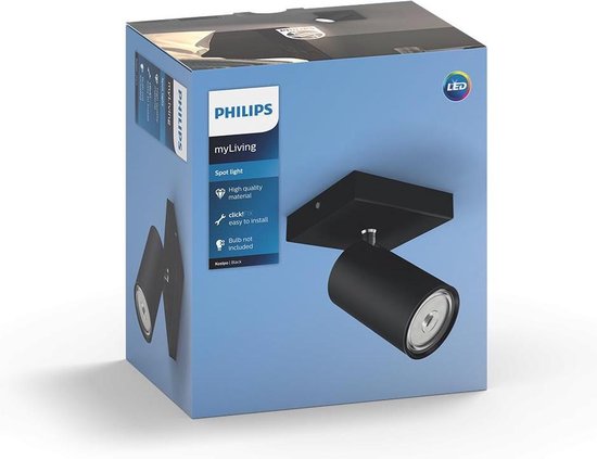 Philips Kosipo opbouwspot - 1-lichts - zwart - Philips