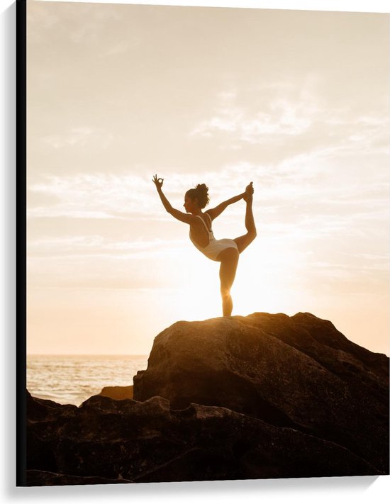 Canvas - Danseres op Bergtop met Zon - Foto op Canvas Schilderij (Wanddecoratie op Canvas)