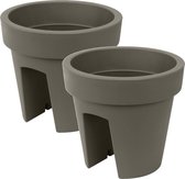 3x Balkon plantenpotten/bloempotten taupe 25 cm van kunststof - 5 liter - Tuin/balkon decoraties