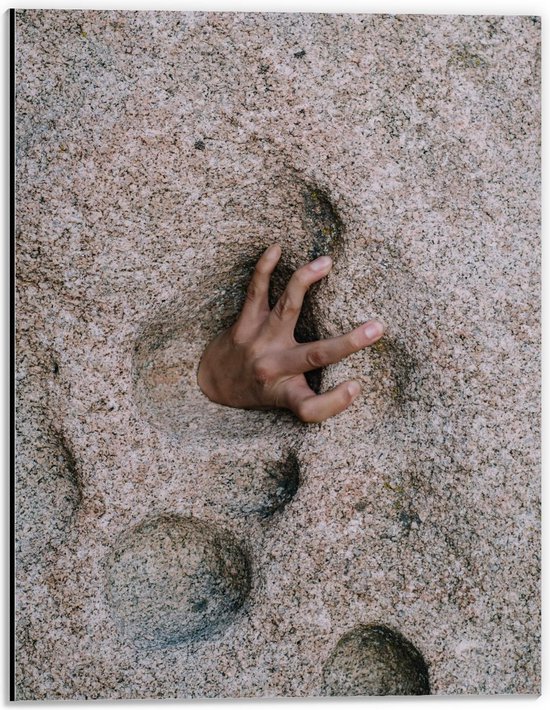 Dibond - Hand uit Zandgrond - 30x40cm Foto op Aluminium (Wanddecoratie van metaal)