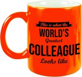 Worlds Greatest Colleague cadeau koffiemok / theebeker neon oranje 330 ml