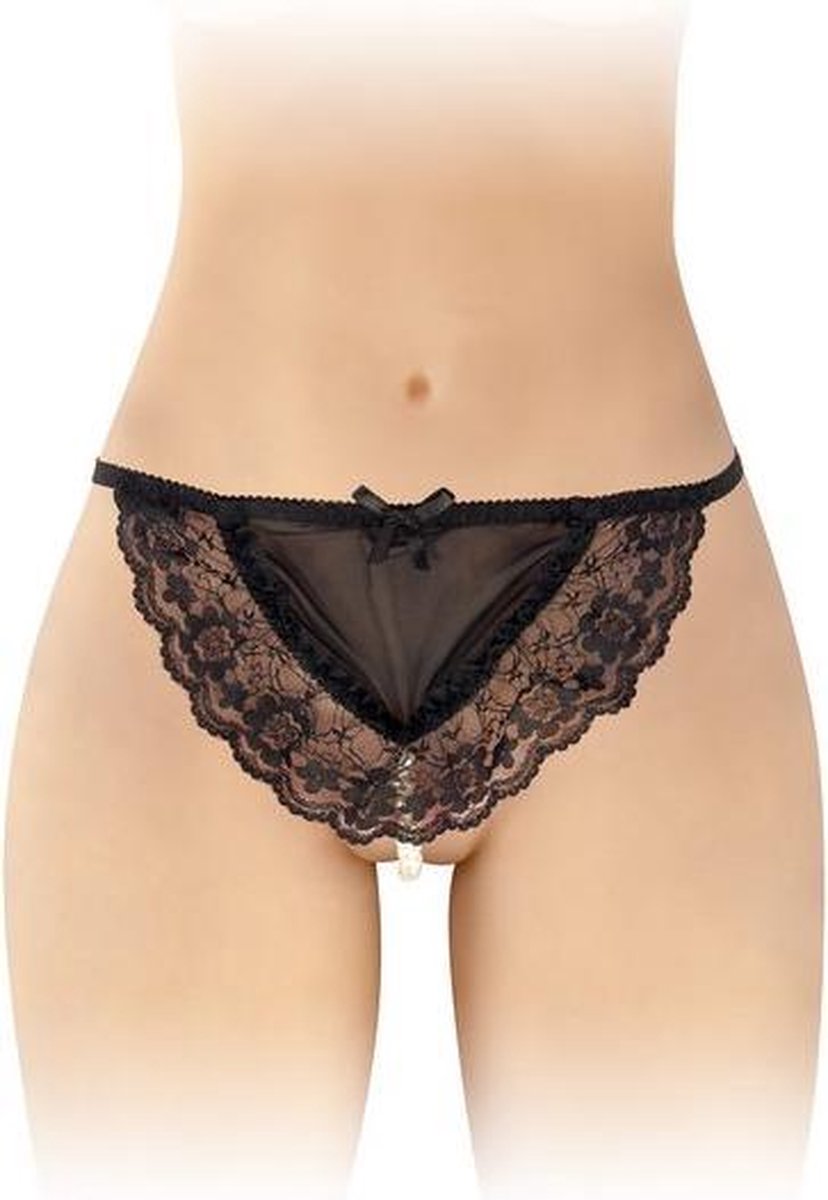 Fashion Secret Katia - Erotische Slip met Parelveter - Zwart - One Size