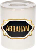 Abraham naam cadeau spaarpot met gouden embleem - kado verjaardag/ vaderdag/ pensioen/ geslaagd/ bedankt