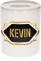 Kevin naam cadeau spaarpot met gouden embleem - kado verjaardag/ vaderdag/ pensioen/ geslaagd/ bedankt