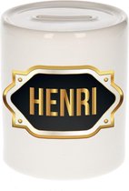 Henri naam cadeau spaarpot met gouden embleem - kado verjaardag/ vaderdag/ pensioen/ geslaagd/ bedankt