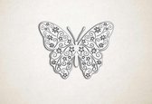 Wanddecoratie - Vlinder bloemen - XS - 22x30cm - Wit - muurdecoratie - Line Art