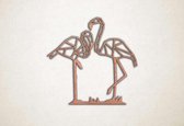 Wanddecoratie - Stel Flamingo's - S - 45x47cm - Multiplex - muurdecoratie - Line Art