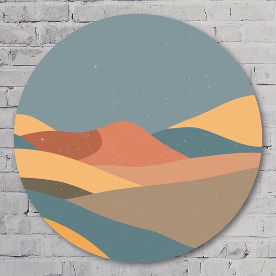 Muurcirkel ⌀ 60 cm - Abstract Kleurrijk Landschap - Aluminium Dibond - Landschappen - Rond Schilderij - Wandcirkel - Wanddecoratie