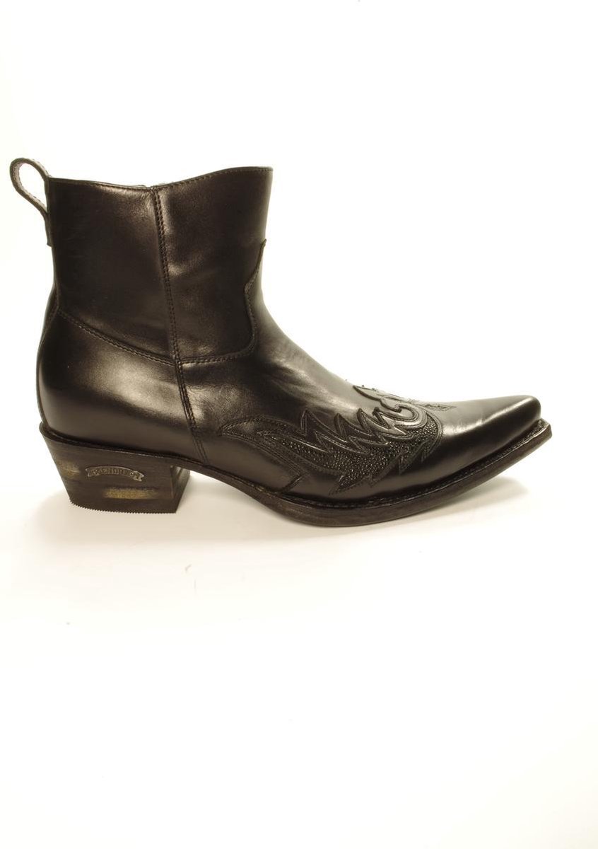 Sendra Boots 12185 Javi Zwart Handgemaakt Heren Cowboy Western Enkel Laars Spitse Neus Lederen Zool Rits Sluiting Echt Leer