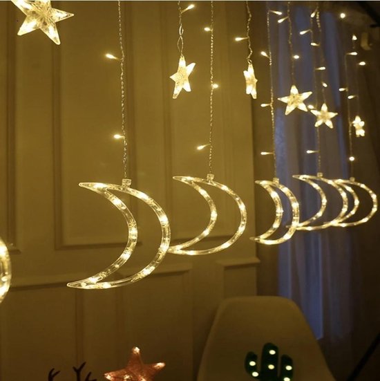 Ramadan Gordijn Maan Met Lichtjes 3.5 x 1.0 Meter - Warm Wit - LED