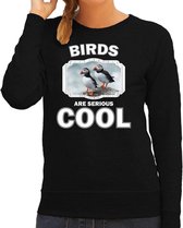 Dieren vogels sweater zwart dames - birds are serious cool trui - cadeau sweater papegaaiduiker vogel/ vogels liefhebber 2XL