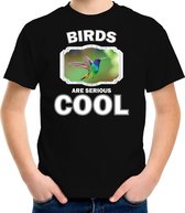Dieren vogels t-shirt zwart kinderen - birds are serious cool shirt  jongens/ meisjes - cadeau shirt kolibrie vogel/ vogels liefhebber L (146-152)