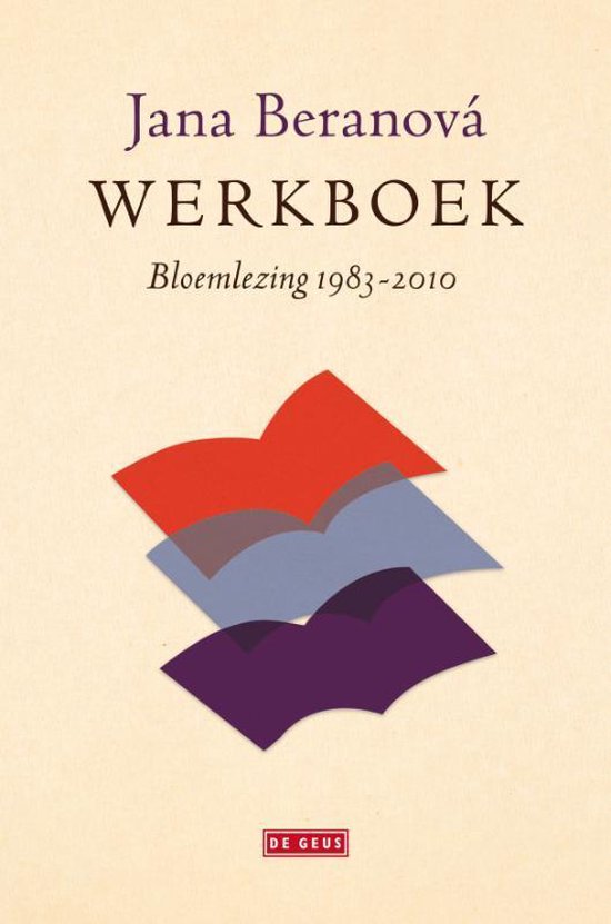 Boek met de titel "Jana Beranová WERKBOK". Drie gestileerde, open boeken in rood, blauw en paars op een lichte achtergrond.