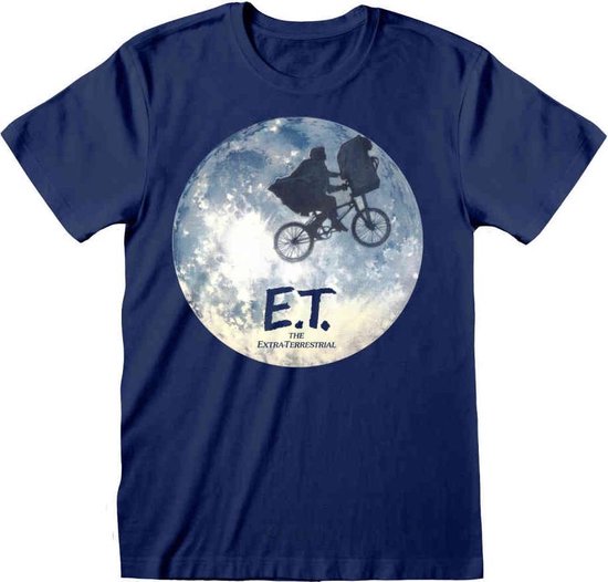 E.T. Heren Tshirt Moon Silhouette Blauw