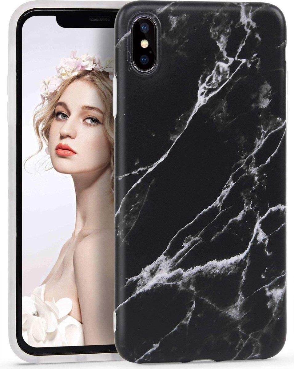 Geschikt voor Apple iPhone XS Max hoesje - Zwart - Marmer - Soft TPU