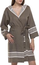 Hamam Badjas Sun Khaki - S - korte sauna badjas met capuchon - ochtendjas - duster - dunne badjas - unisex - twinning