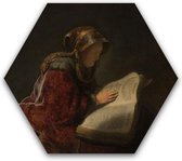 Schilderij Profetes Hannah - Rembrandt - Rijksmuseum - Dibond - Hexagon - zeshoek - 35 x 35 cm