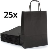 PrimeAmbition Sacs en papier avec poignée - 25 pièces - Zwart - 18 x 8 x 24 cm - Sac cadeau - Sac cadeau - Sacs cadeau - Sacs cadeau - Sac cadeau - Mariage - Mariage