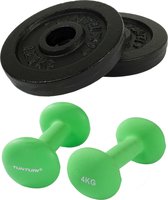 Tunturi - Fitness Set - Neopreen Dumbbellset 2 x 4 kg - Halterschijven 2 x 1,25 kg