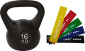 Tunturi - Fitness Set - Weerstandsbanden 5 stuks - Kettlebell 16 kg