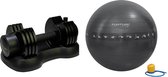 Tunturi - Fitness Set - Verstelbare Dumbbellset 12,5 kg - Gymball Zwart met Anti Burst 65 cm