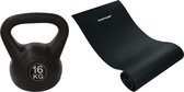 Tunturi - Fitness Set - Fitnessmat 160 x 60 x 0,7 cm - Kettlebell 16 kg
