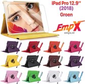 EmpX.nl Apple iPad Pro 12.9'' (2018) 360° Draaibaar tablethoes met Stylus Pen en Screen protector Groen Kunstleer | 360° Draaibaar Cover | Easy-click beschermhoes met gekleurde stylus pen en 