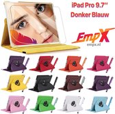 EmpX.nl Apple iPad Pro 9.7'' 360° Draaibaar tablethoes met Stylus Pen en Screen protector Donker Blauw Kunstleer | 360° Draaibaar Cover | Easy-click beschermhoes met gekleurde stylus pen en S