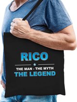 Naam cadeau Rico - The man, The myth the legend katoenen tas - Boodschappentas verjaardag/ vader/ collega/ geslaagd