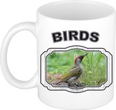 Dieren groene specht beker - birds/ vogels mok wit 300 ml