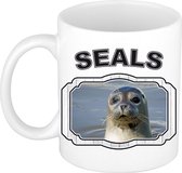 Dieren grijze zeehond beker - seals/ zeehonden mok wit 300 ml