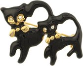 Behave Broche sierspeld katten poezen goud kleur met zwart 4 cm