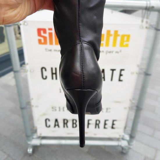 Zwarte overknee laarzen met 11 cm hoge hak | Stretch overknees voor volle kuiten met naaldhak - Silhouette