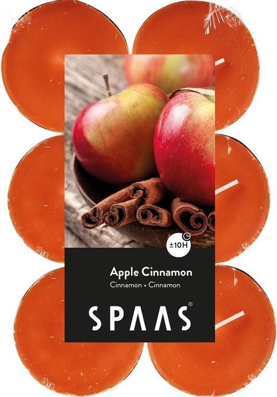 48x Maxi geurtheelichtjes Apple Cinnamon 10 branduren - Geurkaarsen appel/kaneel geur - Grote waxinelichtjes