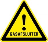 Waarschuwingssticker gasafsluiter - zelfklevende folie - 200 mm - geel zwart