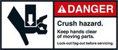 Danger Crush hazard sticker, verticaal, ANSI, 2 per vel 45 x 100 mm