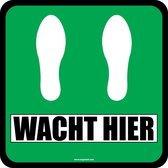 Wacht hier vloersticker, groen, 150 mm