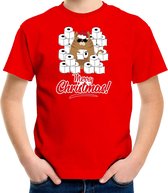 Fout Kerstshirt / Kerst t-shirt met hamsterende kat Merry Christmas rood voor kinderen- Kerstkleding / Christmas outfit L (140-152)