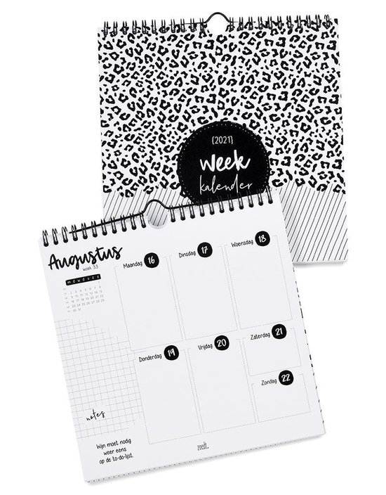Zoedt kalender 2021- weekkalender - 21x21cm - ringband - zwart wit - Zoedt