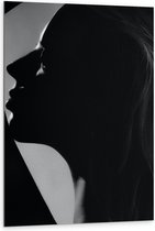 Dibond - Vrouwelijk Gezicht (zwart/wit) - 80x120cm Foto op Aluminium (Wanddecoratie van metaal)