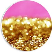 Forex Wandcirkel - Gouden Glitters op Roze Achtergrond - 20x20cm Foto op Wandcirkel (met ophangsysteem)